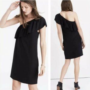 MADEWELL Black Silk One Shoulder Ruffle Dress